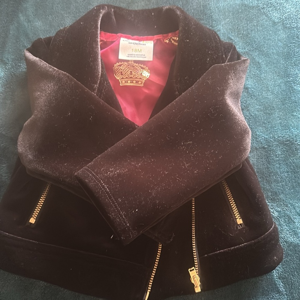 Black suede with gold zipper baby girl jacket - Picture 2 of 4